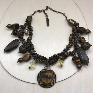 Jan Michaels Buddha Tiger Eye Necklace Art to Wear Statement.